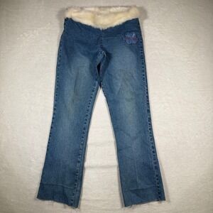 Meow Meow Denim Skirt with Faux Fur Trim and Rhinestone Embellishments Size 4